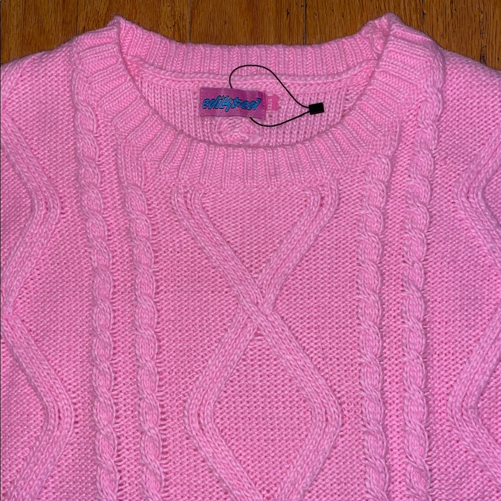 New Edikted Pink Cable Knit Top Sweater Fall Soft Small Medium New York LA shop - Picture 2 of 4